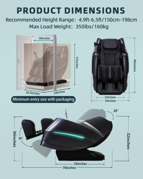 Massage Chair Full Body, 4D Zero Gravity Massage Chairs, 20 Auto Modes, 11 Massage Technique, 40 Airbags Shiatsu Massage, APP Control with HiFi Bluetooth Speaker Black