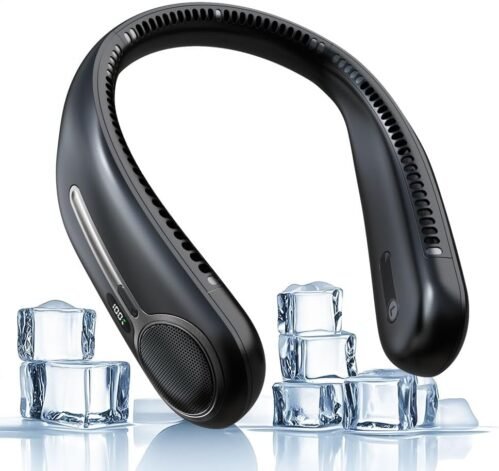 Portable Neck Fan,Personal Hands Free Bladeless Fan,360° Cooling Fan,LED Display,4-Speeds,6000mAh Rechargeable Quick,Long Use Time,Wearable Fan,Birthday Gifts for Men Women Dad Mom (Black)