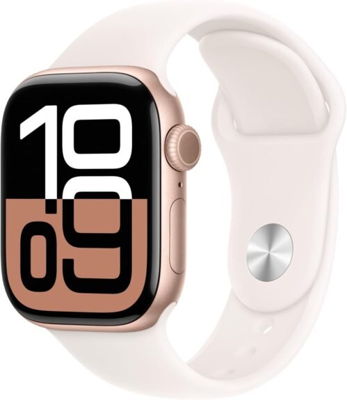 Apple Watch Series 10 [GPS 42mm case] Smartwatch with Rose Gold Aluminium Case with Light Blush Sport Band – S/M. Fitness Tracker, ECG App, Always-On Retina Display, Water Resistant