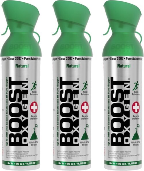 Boost Oxygen Large Natural 10 Liter Canister | Respiratory Support for Aerobic Recovery, Altitude, Performance and Health (3 Pack)