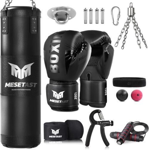 Punching Bag for Adults, 4ft Heavy Boxing Bag Set with 12 OZ Gloves for MMA Karate Kickboxing Boxing – Unfilled