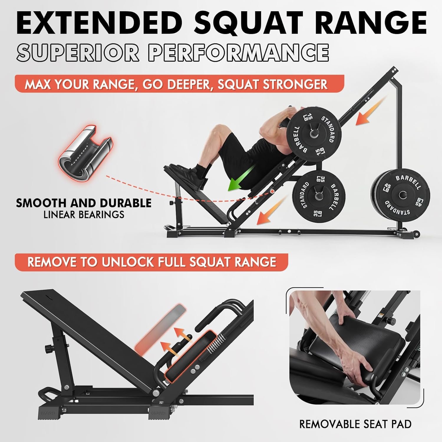 GMWD Leg Press Hack Squat Machine Combo, DD06-V2 Leg Exercise Machine with Linear Bearing, Lower Body Special with Weight Storage for Quads, Hamstring, Glutes - Image 4