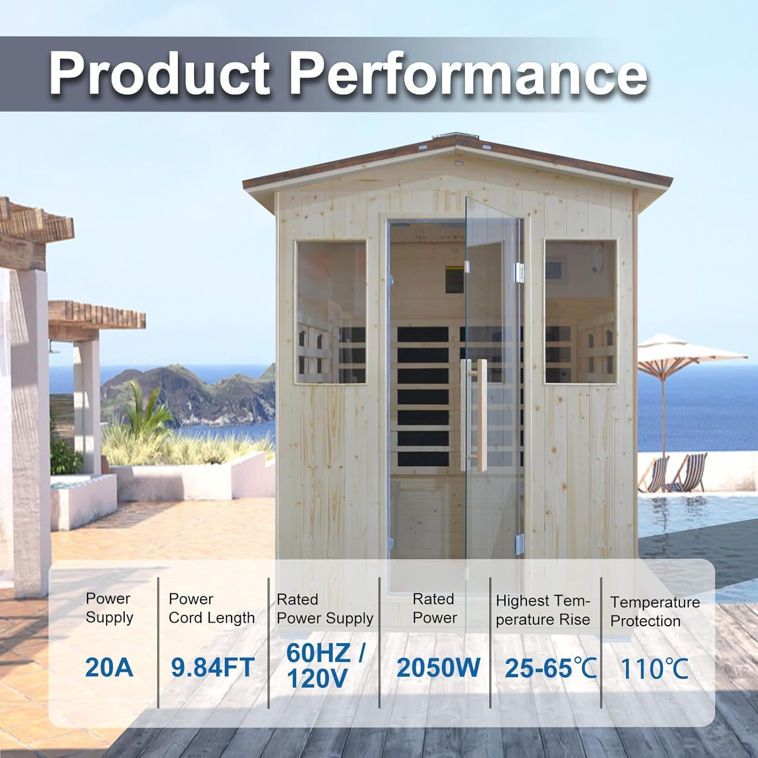 Outdoor Infrared Sauna 4 Person, Spruce Wooden Large Sauna 2600W 240V Heaters Panels With Lcd Display Control Multi Color Light Strip Bluetooth Speaker Oxygen Bar(59.06*47.24*81.89 inch Spruce) - Image 4