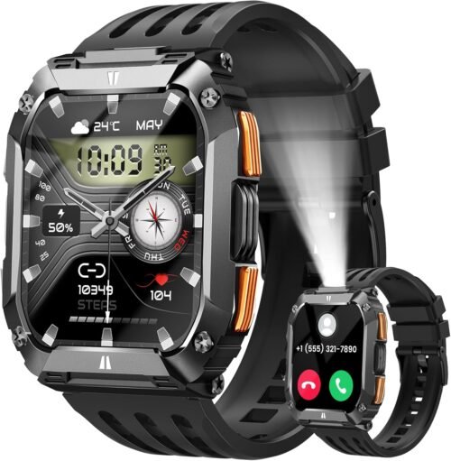Smart Watches for Men Fitness Watch: 30 Days Battery Life/Call/Answer 1.95” Mens Military Smart Watches for Android & iPhone, Fitness Tracker with Flashlight/Heart Rate Sleep Monitor/100+ Sport Modes