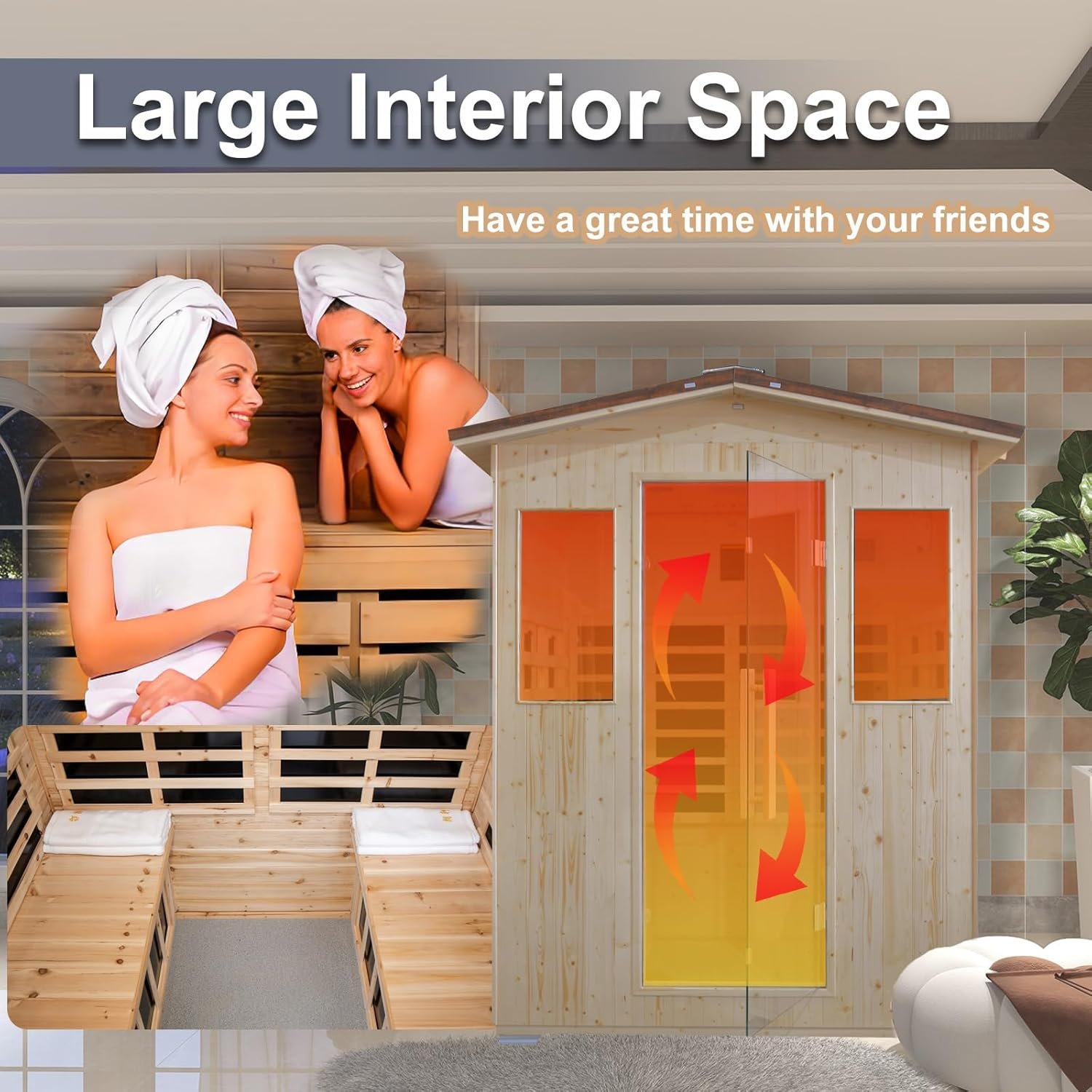 Outdoor Infrared Sauna 4 Person, Spruce Wooden Large Sauna 2600W 240V Heaters Panels With Lcd Display Control Multi Color Light Strip Bluetooth Speaker Oxygen Bar(59.06*47.24*81.89 inch Spruce) - Image 6